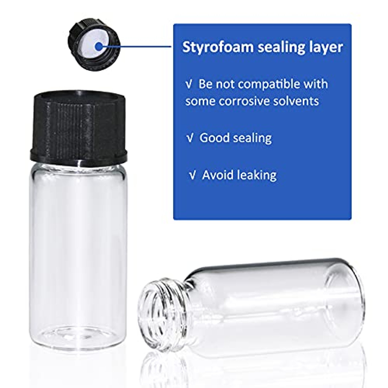 Storage Vial, Clear Liquid Sampling Sample Glass Thread Bottles, Capacity  10ml (1/3 Oz) with 18