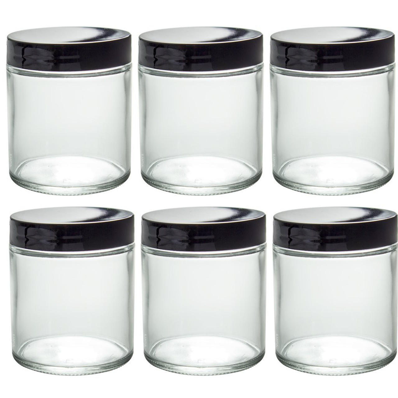 Straight Sided Glass Jar with Black Plastic Lid, 6 oz