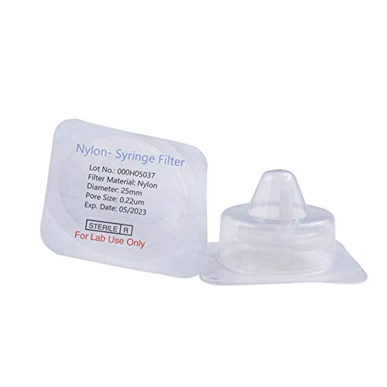 Sterile Syringe Filter Nylon Hydrophilic Filtration 0.22um Pore Size, 25mm  Membrane Diameter Sterile Nylon Membrane Individually Packed 20/pk by Labfil