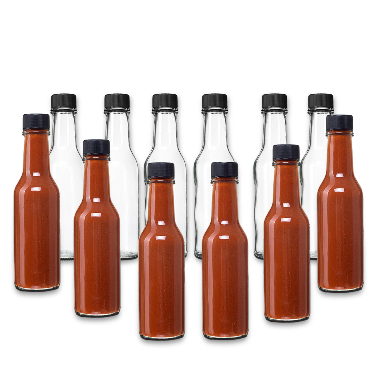 Glass Bottles, 5 oz Clear Glass Hot Sauce Woozy Bottles with Lids