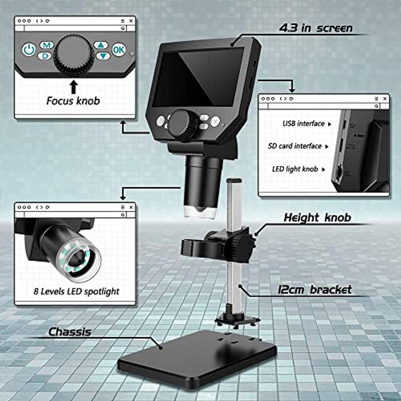 Coin Microscope,5.5 LCD Digital USB Microscope with 32G TF Card,Micsci  Coin Magnifier 1000X 1080P Handheld Video Camera,PC View,Rechargeable