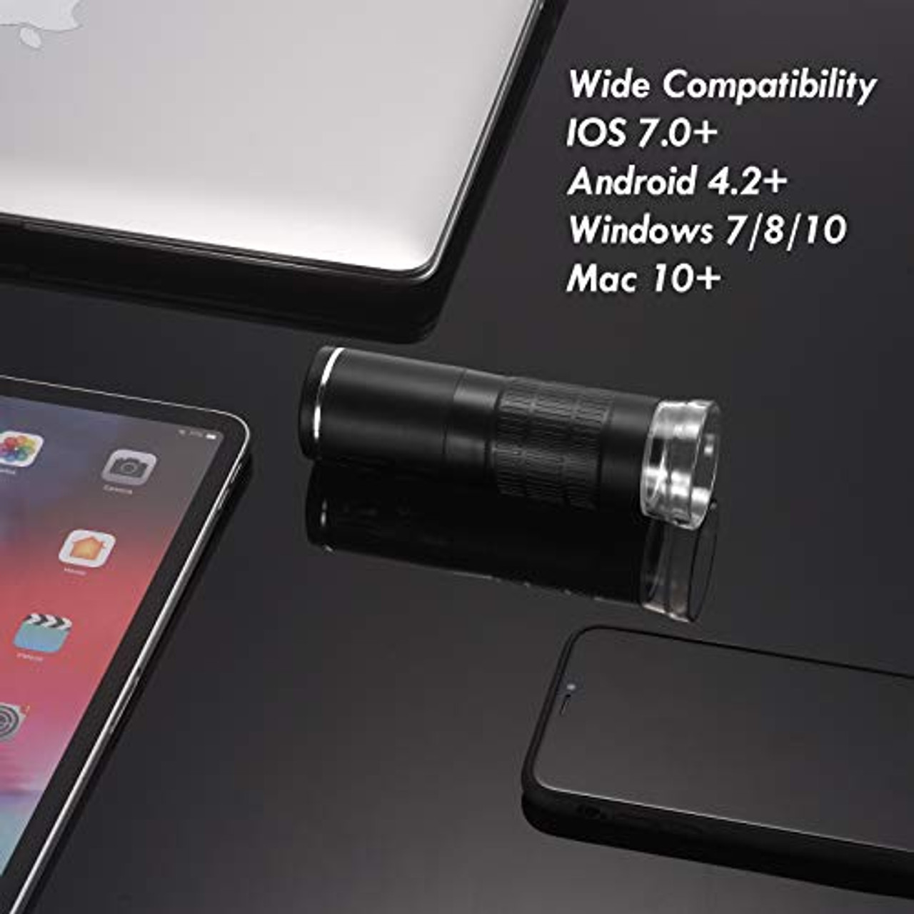 Android Smartphone 1000X Magnification Mini Handheld Endoscope Inspection Camera with 8 LEDs with Metal Stand iPad Mac Wireless Digital WiFi USB Microscope 50X Windows Compatible with iPhone 