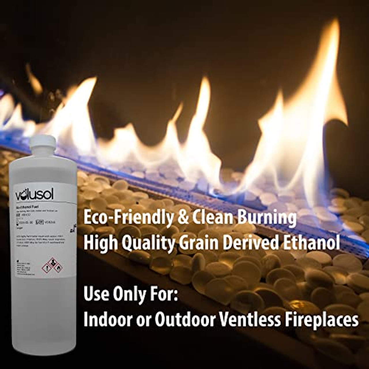 Volu Sol Fireplace Fuel, Ventless, Bio-Ethanol, Clean Burning/Eco-Friendly  (1000mL /32 oz.) (Pack of 3)