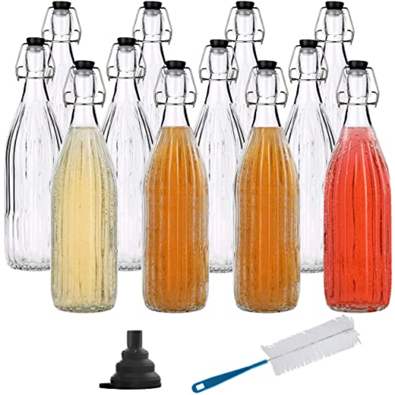 Glass Bottles with Swing Top Lids, Clear Glass Bottles for Home Brewing,  Kombucha, Beer, and Other Liquor,16 Ounce, 12 Pack by Chef's Star