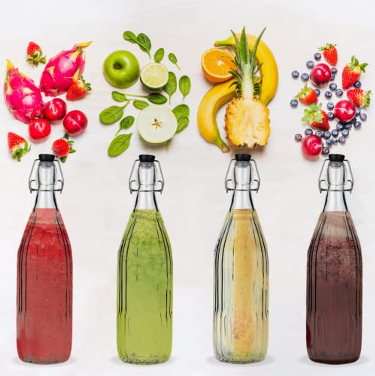 Glass Beverage Water Bottle 1 Litre Coloured Preserve Fridge Swing Top Clip  Top