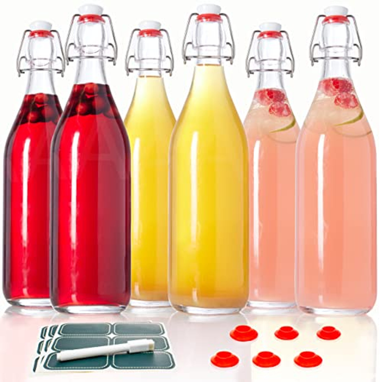 6 Empty Plastic Juice Bottles with Lids, 32oz Juice Drink Containers with  Caps