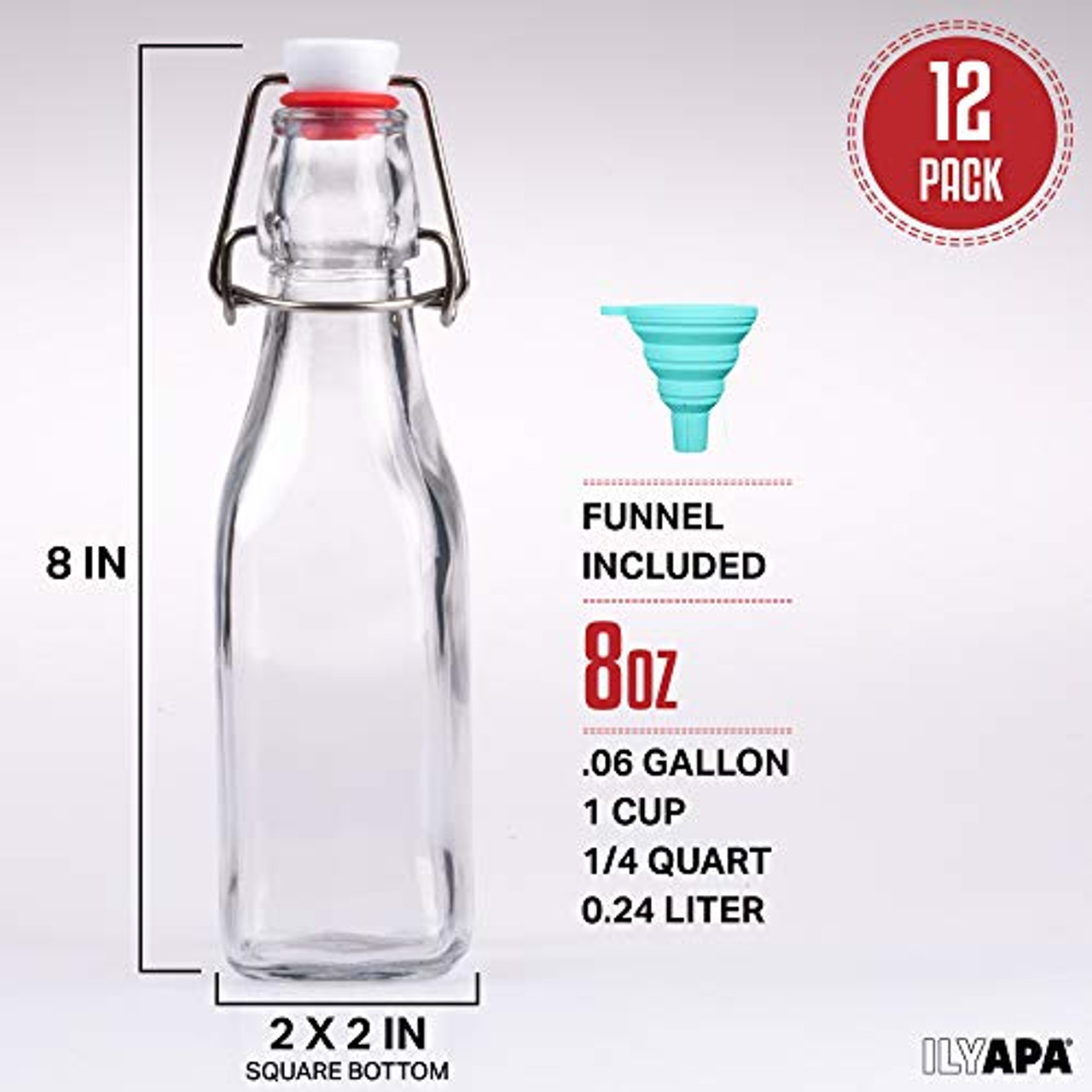 8 Ounce Clear Swing Top Glass Beer Bottles for Home Brewing - Carbonated  Drinks, Kombucha, Kefir, Soda