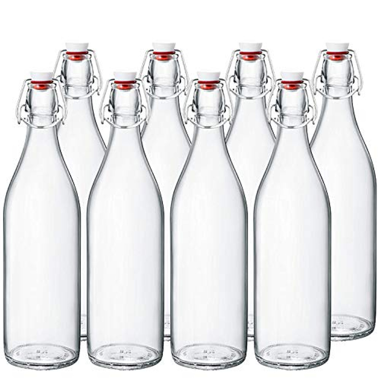6 Pack 16 oz Glass Bottles with Swing Top Lids and Square Base, Includes  Brush and Funnel for Homemade Brewing