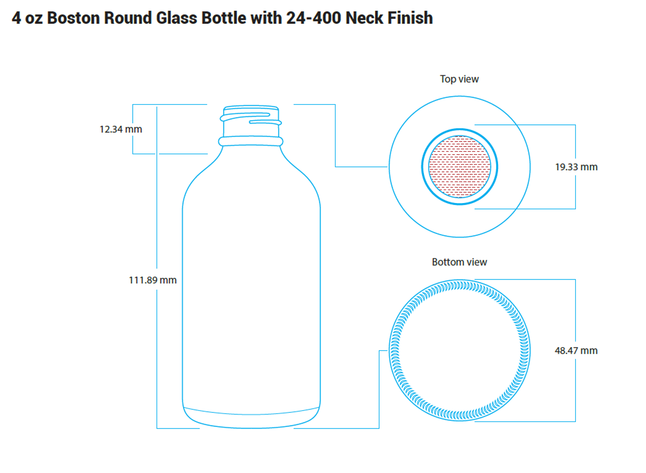 8 oz. Clear Boston Round Glass Bottle, 24mm 24-400