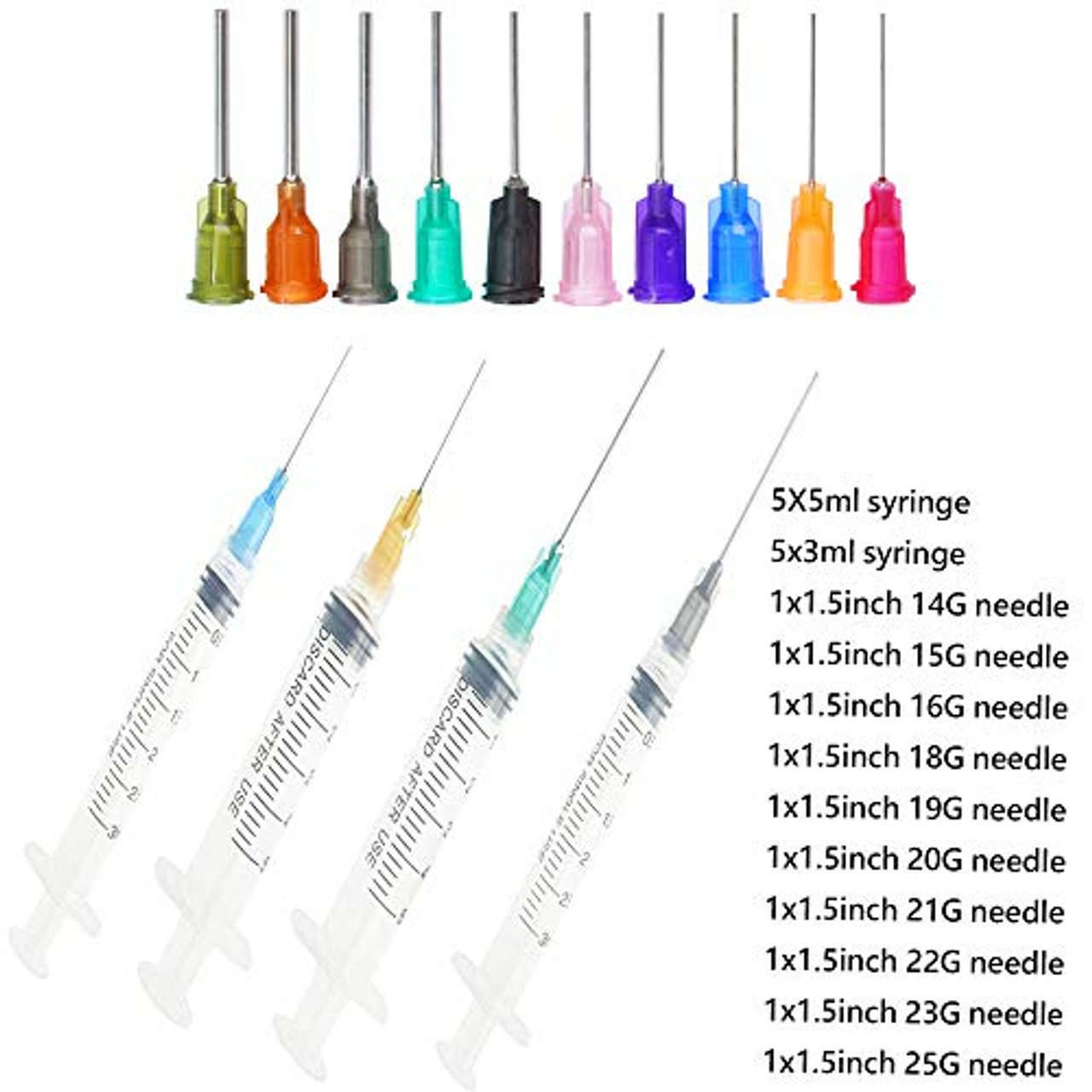 Precision Applications of Glue, 3ml 5ml Syringes and Blunt Tip Needles(14  15 16 18 19 20 21 22 23 25 Ga), for Liquid Measuring, Craft Paint, Epoxy