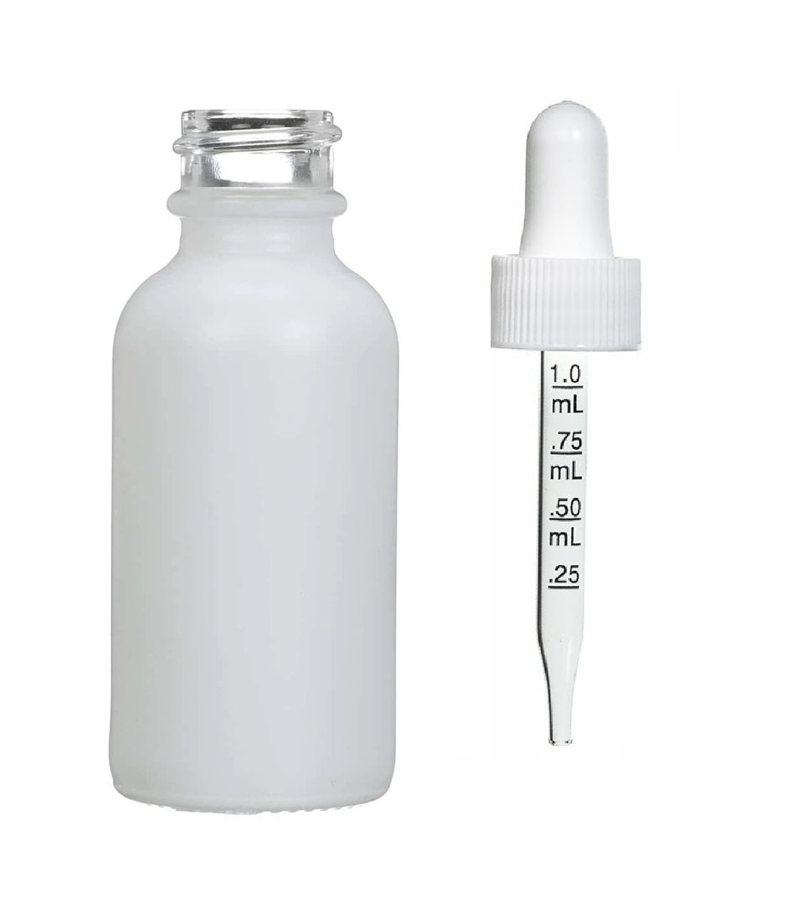 1oz Shiny White Glass Boston Round Bottle 20-400(360/case)