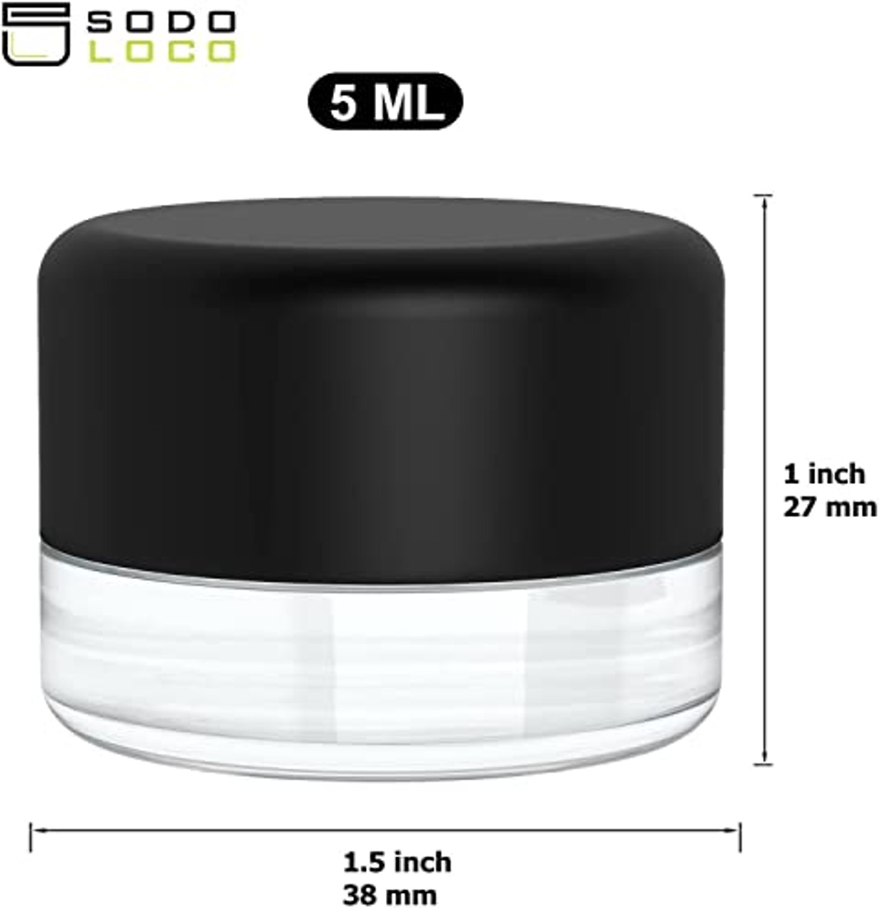 200 Pack) 5ml Thick Glass Containers with Black Lids - Jars for Oil, Lip  Balm, Wax, Cosmetics Clear Glass with Black Lid