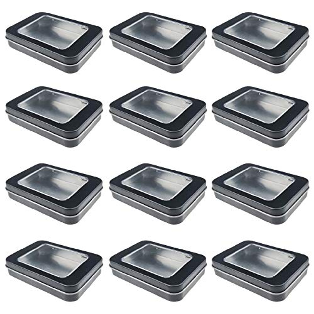 Metal Rectangular Empty Hinged Tins - 12Pcs Silver Mini Portable