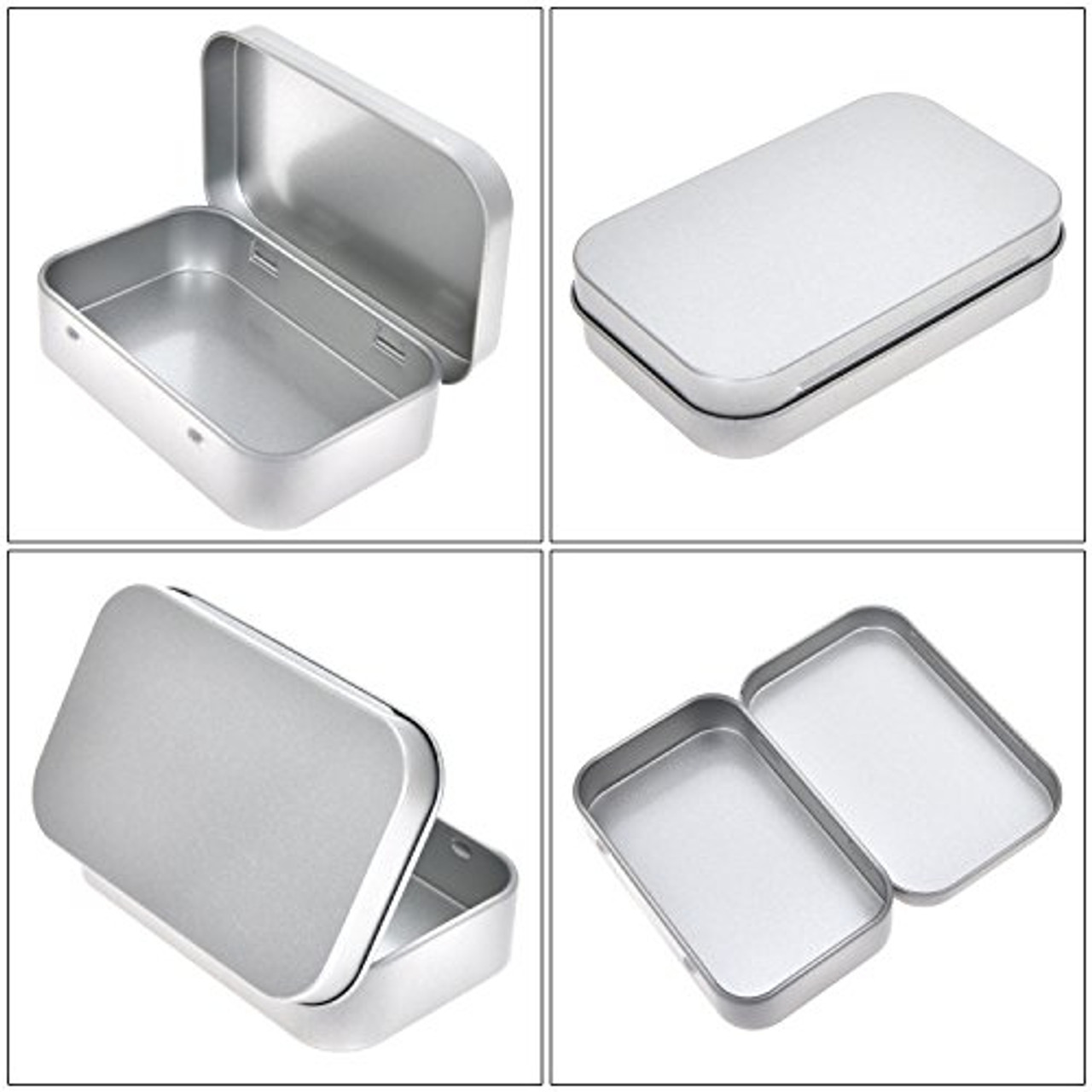 Metal Hinged Top Tin Box Containers Portable Small Storage