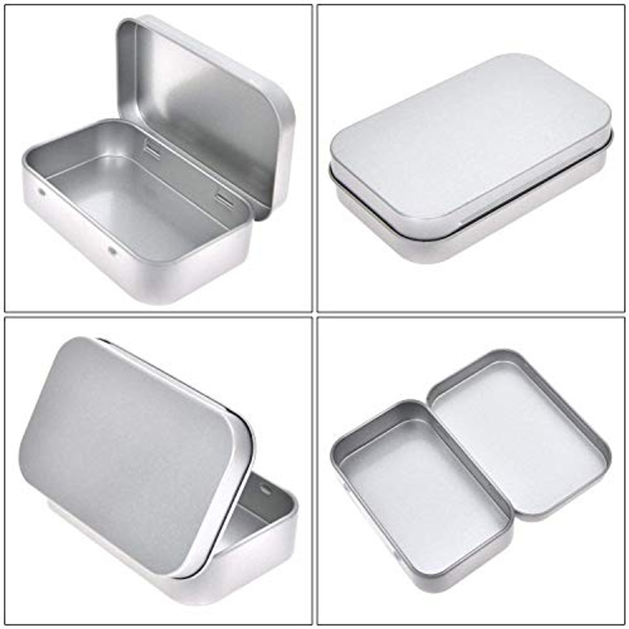 Aybloom Metal Rectangular Empty Hinged Tins - 40 Pack Silver Mini Portable Box Containers Small Storage Kit & Home Organizer