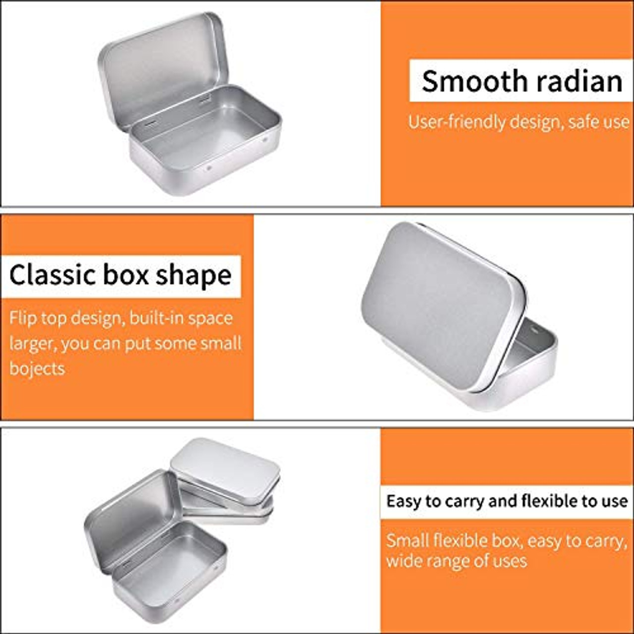 Portable Mini Metal Hinged Tin Box with Lid Rectangular Container