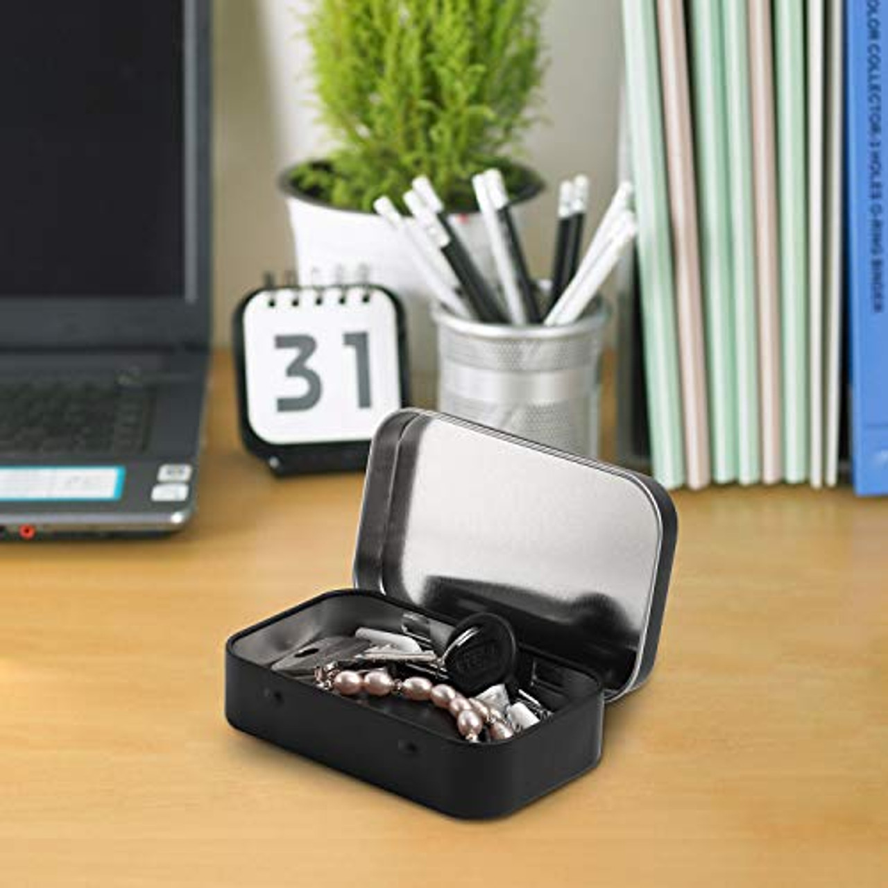 Tamicy Metal Rectangular Hinged Tins - Pack of 40 Matte Black Mini