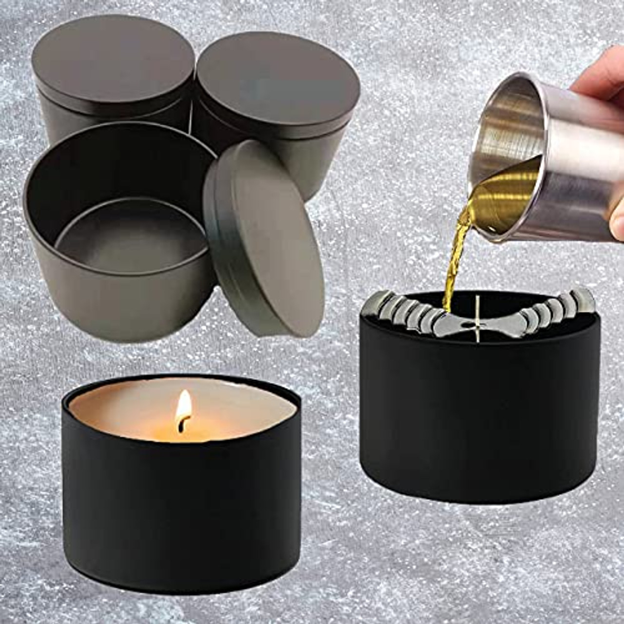 LEXONIX 24pcs All Black 8oz Candle Tins Candle Making Supplies Candle tin  Set Candle containers Empty Candle Jars, Edgeless Cylinder Design Candle