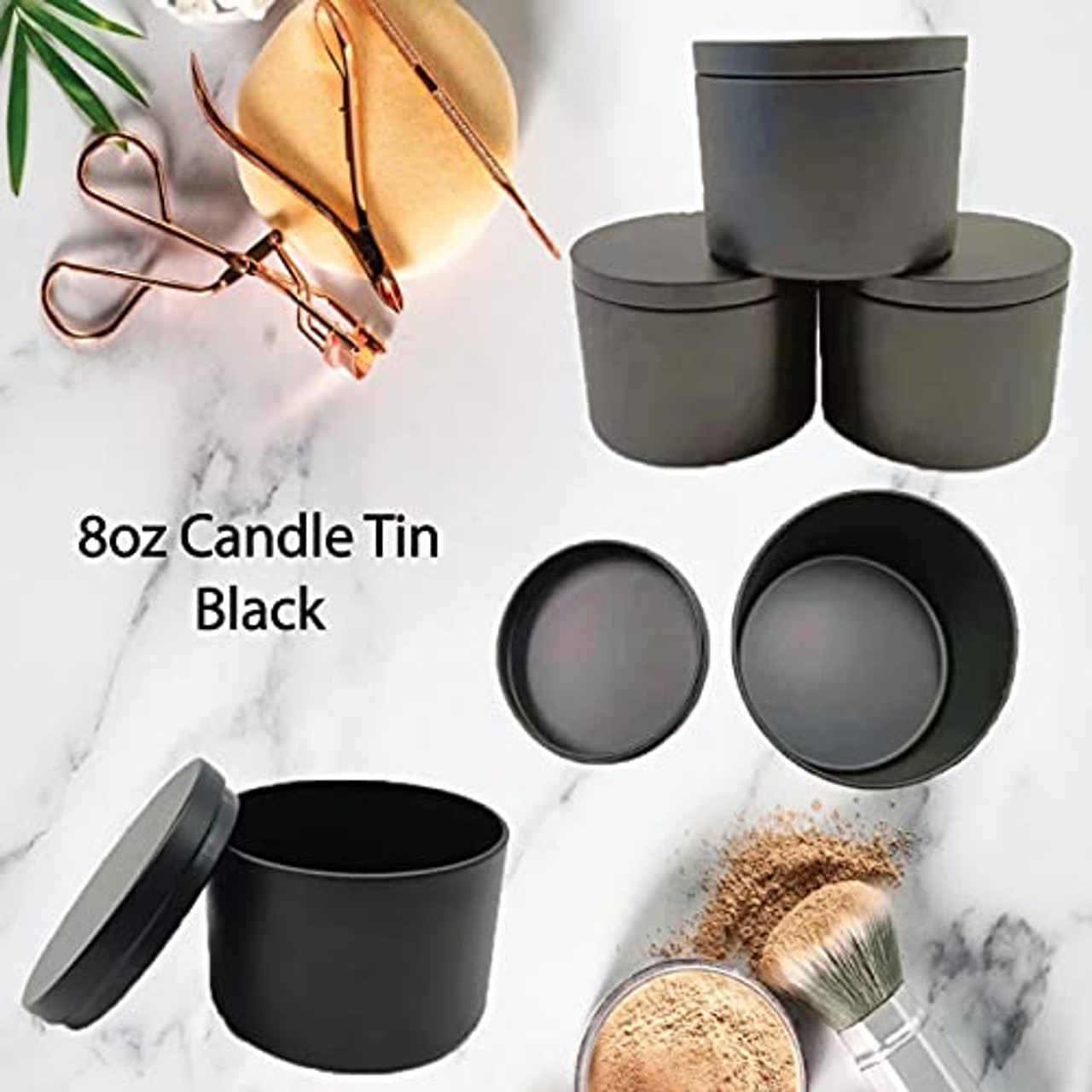 12 Pack 8 oz Glass Candle Jars for Making Candles, Full Set with Black Metal Lids and Candle Making Supplies Kit - Heat Resistant Thick Glass Jars