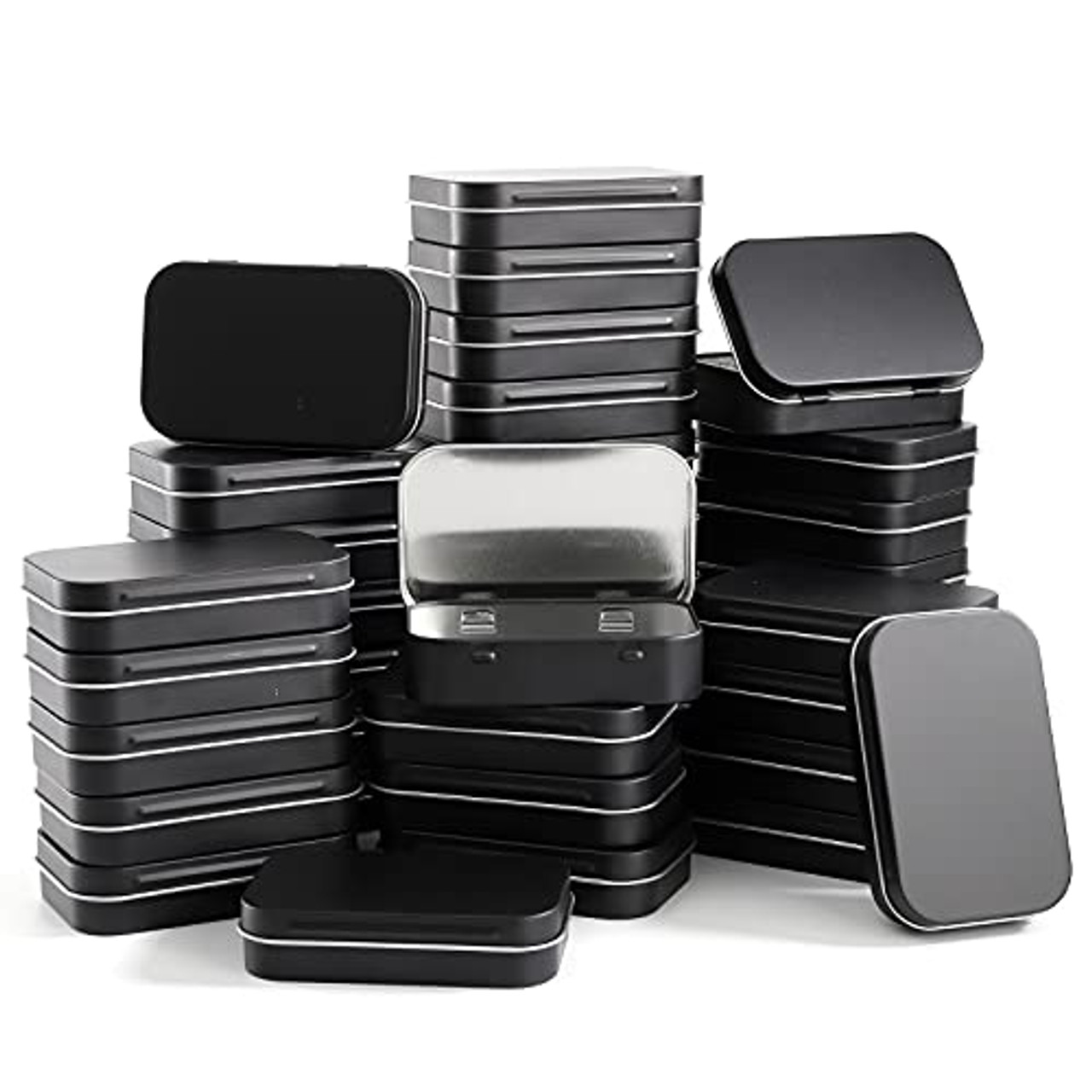 Aybloom Metal Rectangular Empty Hinged Tins - 40 Pack Silver Mini Portable Box Containers Small Storage Kit & Home Organizer