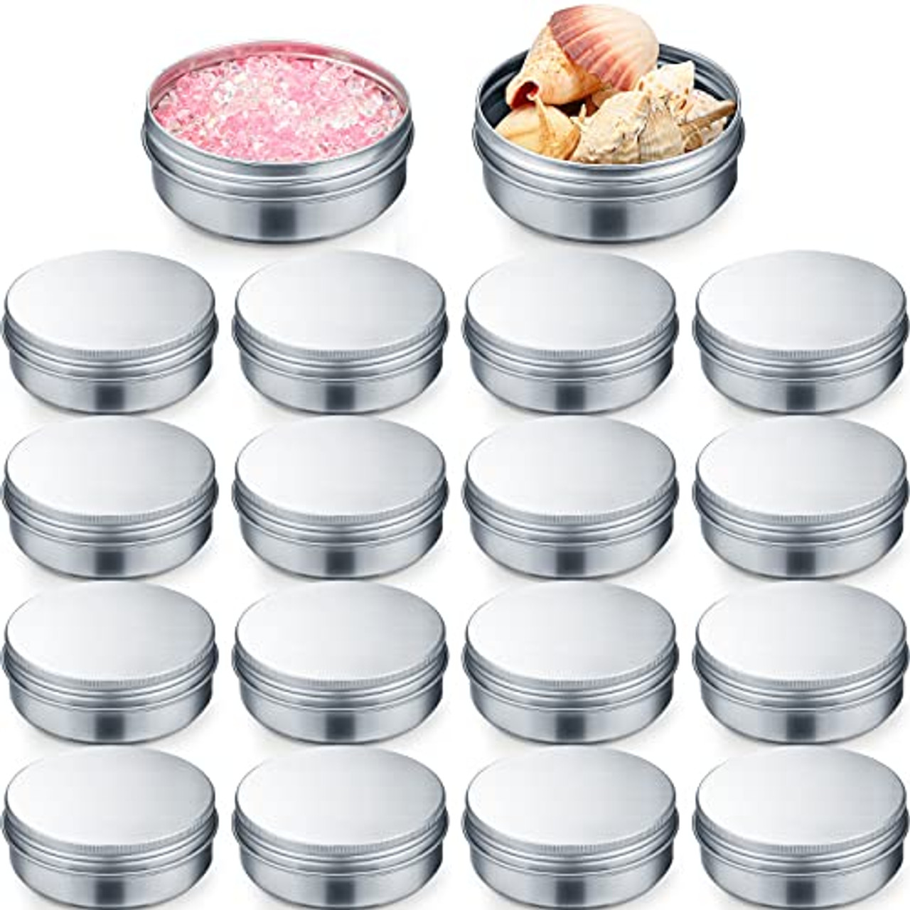 Acrux7 50 Pack 1oz Aluminum Tins with Lids, 30 ml Refillable Tin Containers  Screw Top, Round Lip Balm Tins, Small Metal Storage Travel Tin Cans for