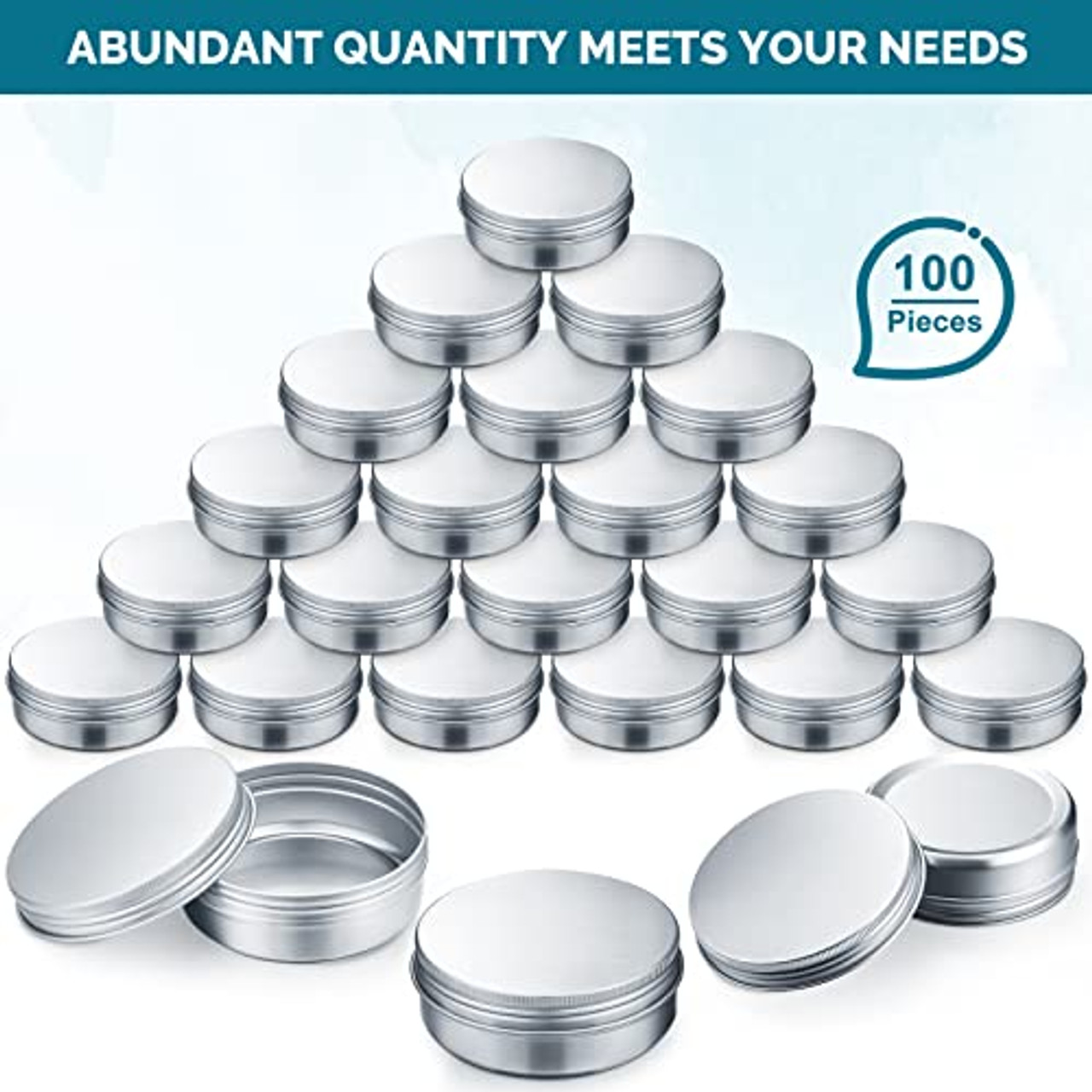 Acrux7 50 Pack 1oz Aluminum Tins with Lids, 30 ml Refillable Tin Containers  Screw Top, Round Lip Balm Tins, Small Metal Storage Travel Tin Cans for