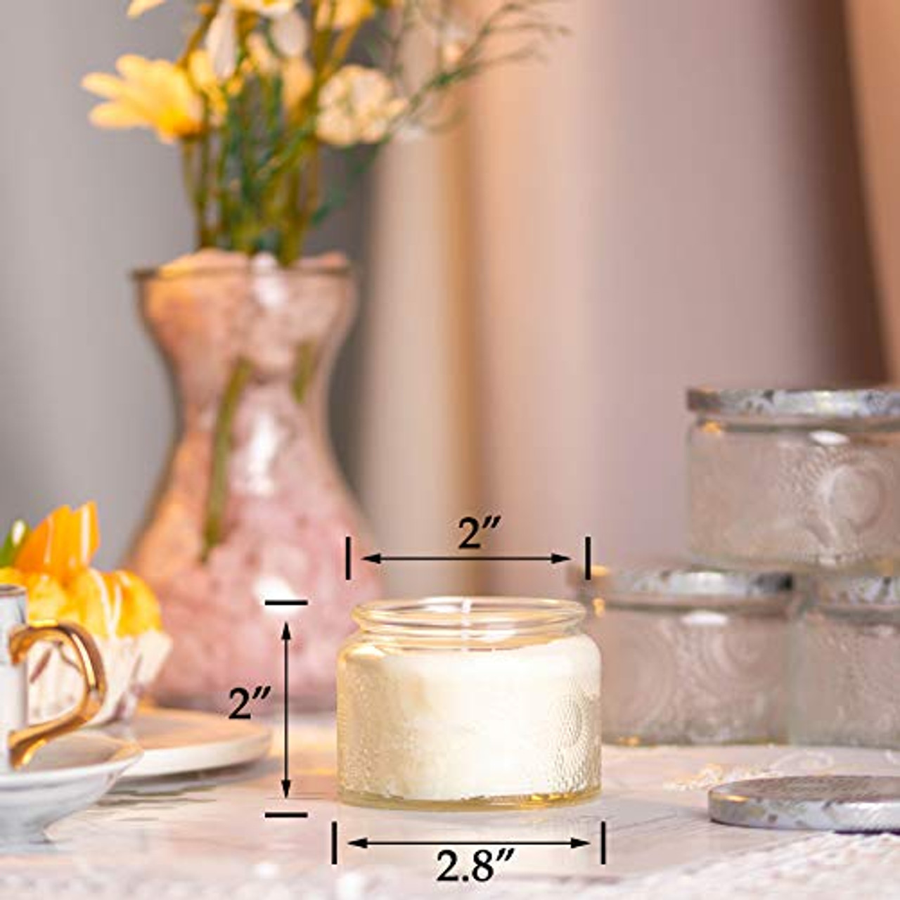 Amber Embossed Glass Candle Container with Lid and Labels, 10 oz - Pack of 9