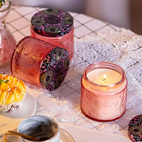 Pink Embossed Glass Candle Container with Tin Lid and Labels, 10