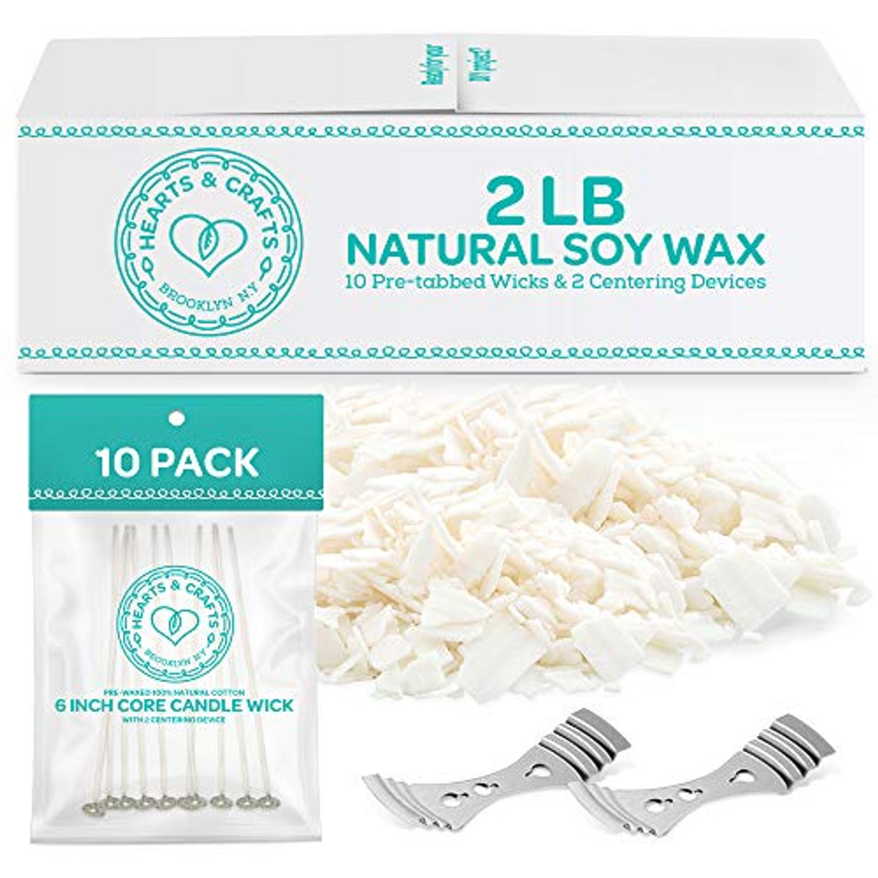 Soy Wax 10lb and DIY Candle Making Supplies with 200 6-Inch Pre-Waxed Wicks 200 Candle Wick Stickers and 2 Centering Devices 