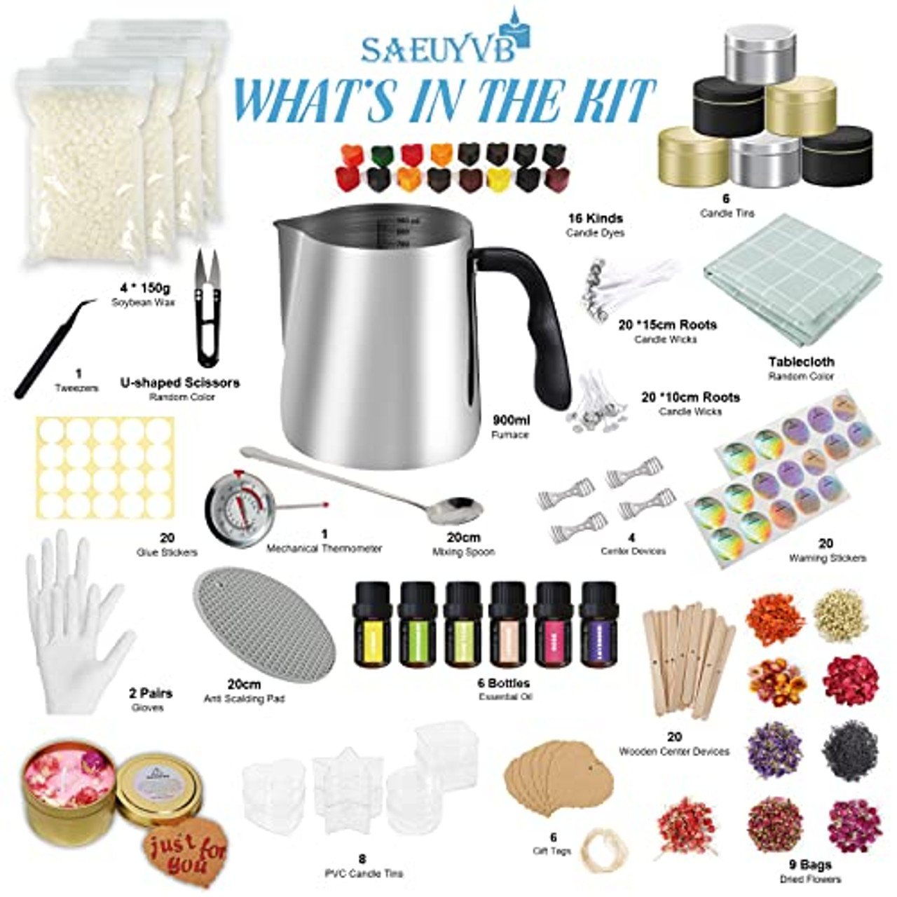 Candle Making Kit with Electric Hot Plate, 135 PCS Basic Soy Candle Making
