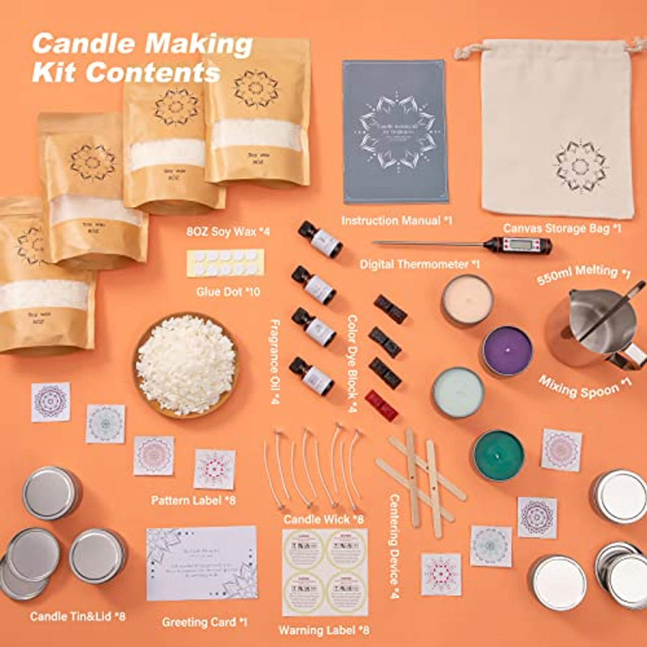 Soy Wax Candle Making Kit Supplies With Wax Melter, Natural Candle Wax For  Candle Making, DIY Art&Crafts Kit for Adults,Beginner, Including 5lbs Soy