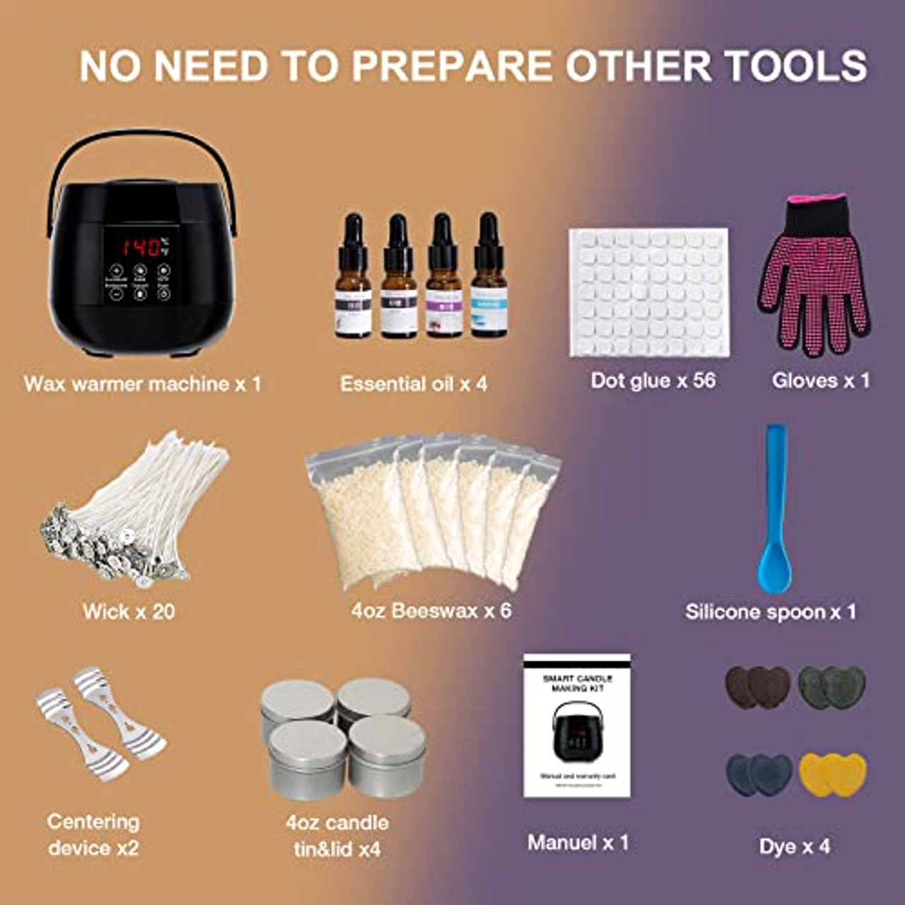 Candle Making Kit for Adults Beginners, DIY Candle Making Supplies (49 Pcs)  Including Tins, Wicks, 21oz Beeswax, Fragrance Oils, Makeing Pour Pot
