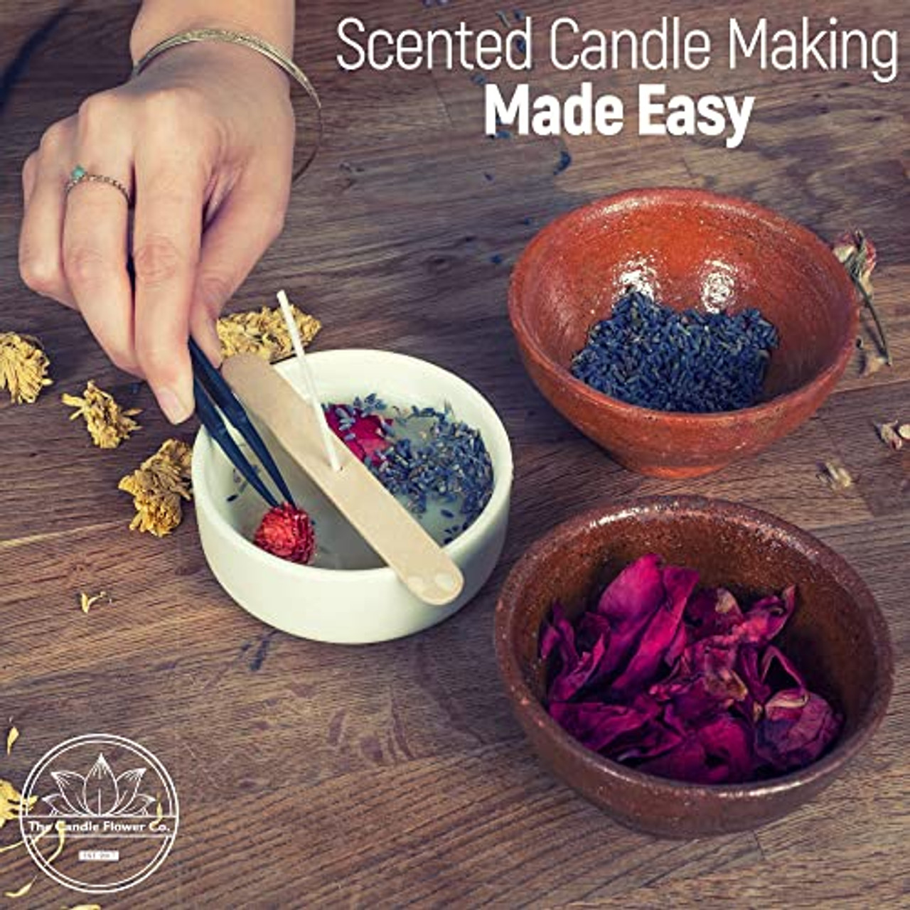 Craftbud DIY Candle Making Mini Supply Kit - 2lbs Natural Soy Wax, Fragrance Oil, Cotton Wicks, Centering Tool, and Glue Sticker - Multi