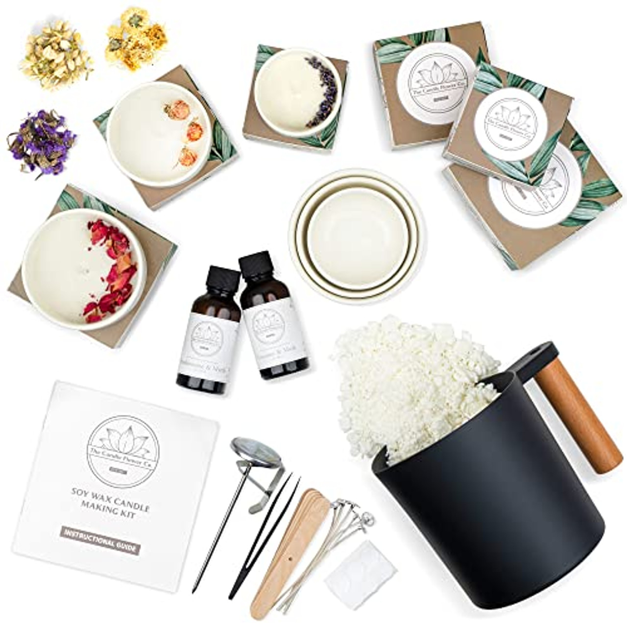 Hearth & Harbor Natural Soy Candle Making Kit for Adults, DIY Candle Making  Kit for Kids with Dried Flowers for Candle Making, 50 Piece Make Your Own
