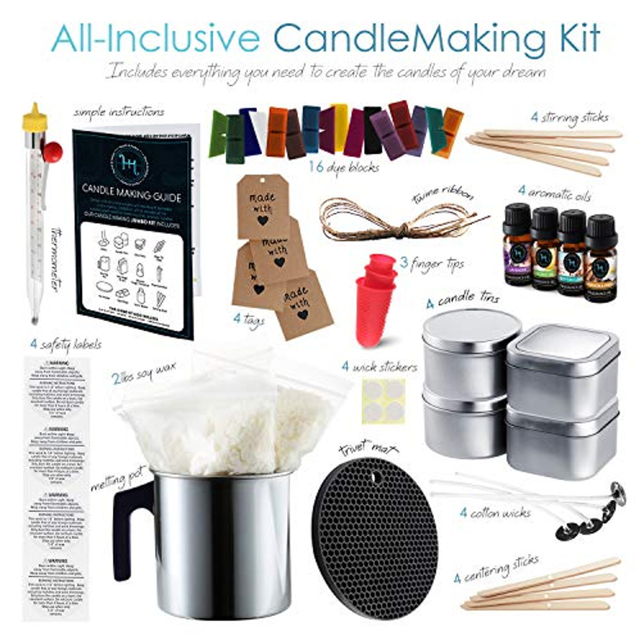 Kid Labsters Complete DIY Candle Making Kit - Beginner Soy Wax Candle-Making  Set for Homemade Scented Candles - Art Supplies for Kids & Adults 