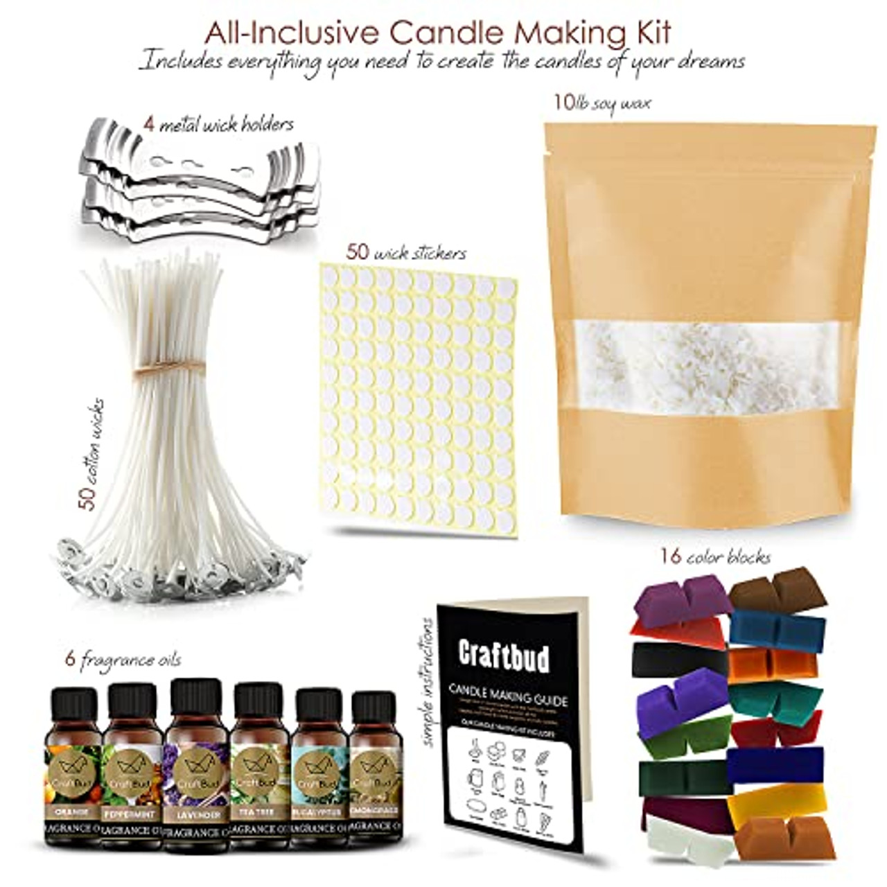 DIY Candle Making Kit for Adults and Kids, Candle Making Supplies, 16 Oz.  Soy Candle Wax Flakes, Complete Soy Candle Kit Making, Best Starter Candle  Making Set