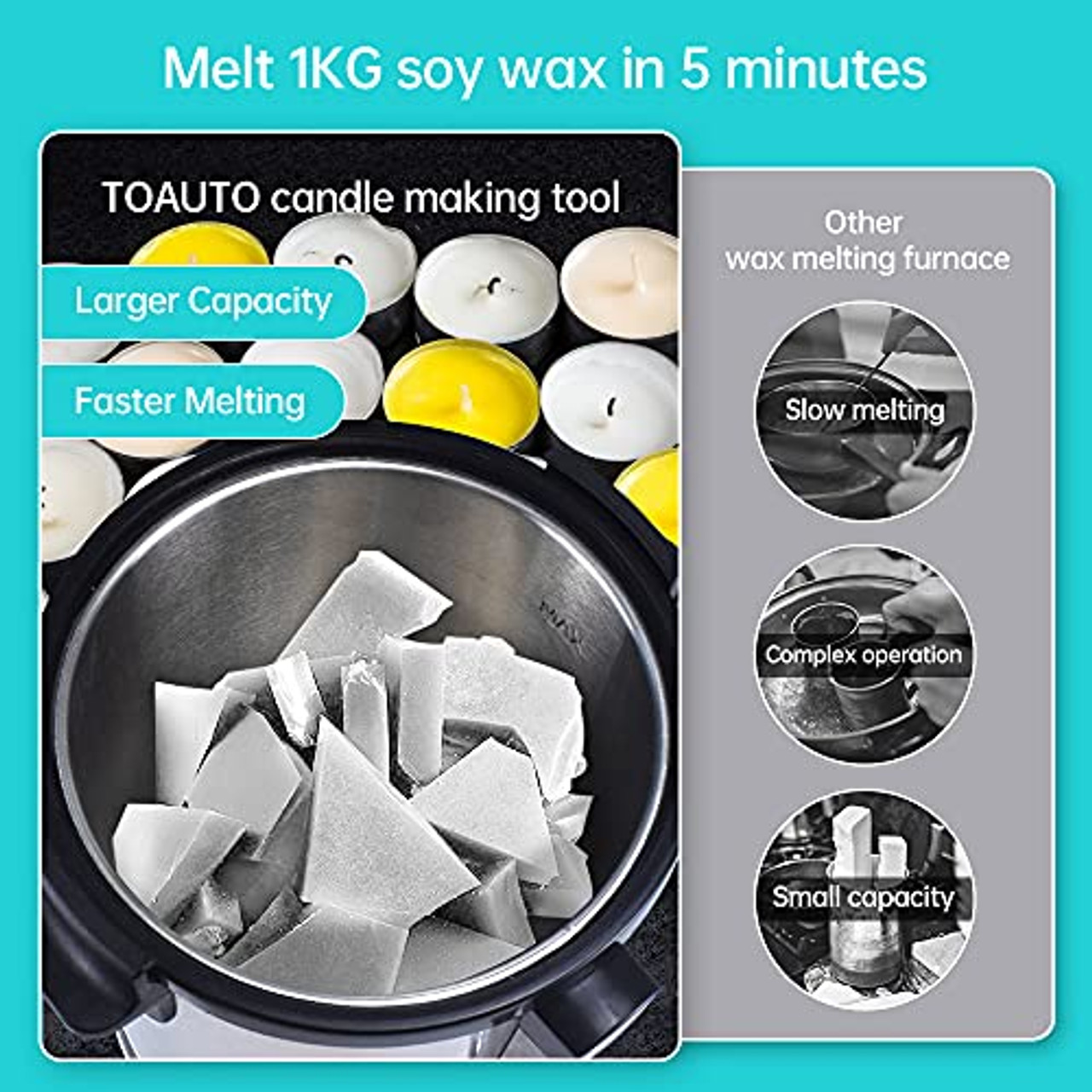 Wax Melter,11QTS Wax Melter for Candle Making,for Candle Making or Soap  Business Family Candle Making Kit, Temp ControlFast Easy Clean,（Include： Candle Wick Stickers,Candle Wicks,Mixing Spoon）