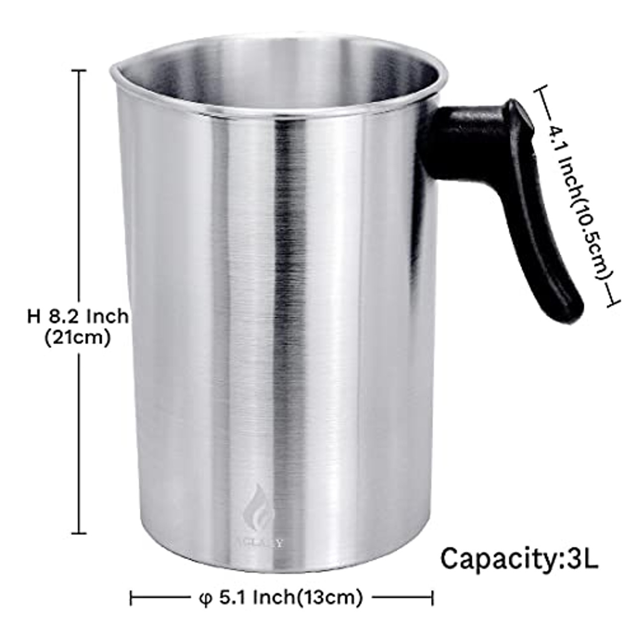 ABK Candle Making Pouring Pot 1800ml/60oz Double Boiler Wax Melting Pot 304 Stainless Steel Candle Making Pitcher with Heat-Resistant Handle and Dripl