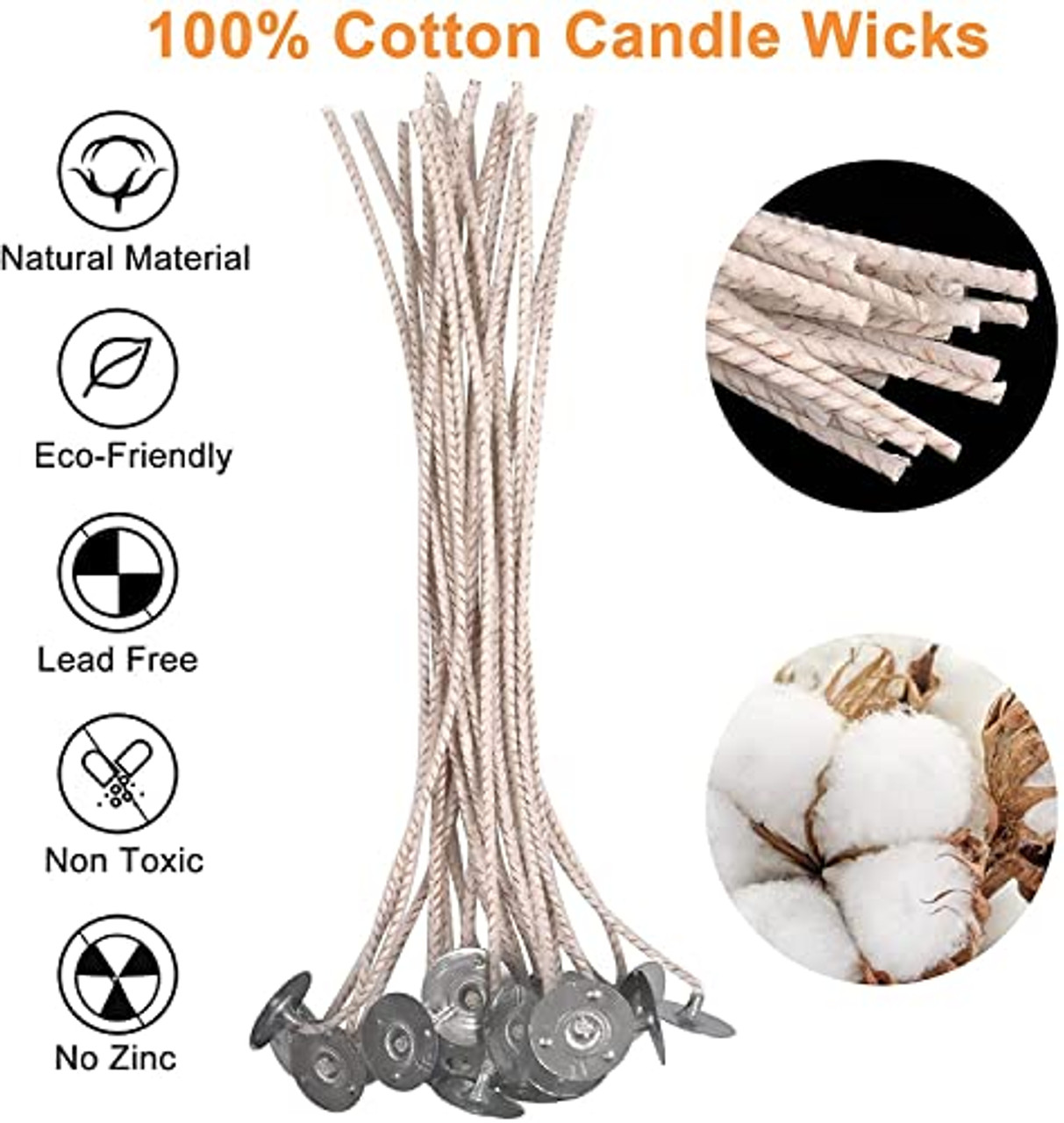 100pcs ECO14 Wicks for Soy Candles, 8 inch Pre-Tabbed Candle Wick