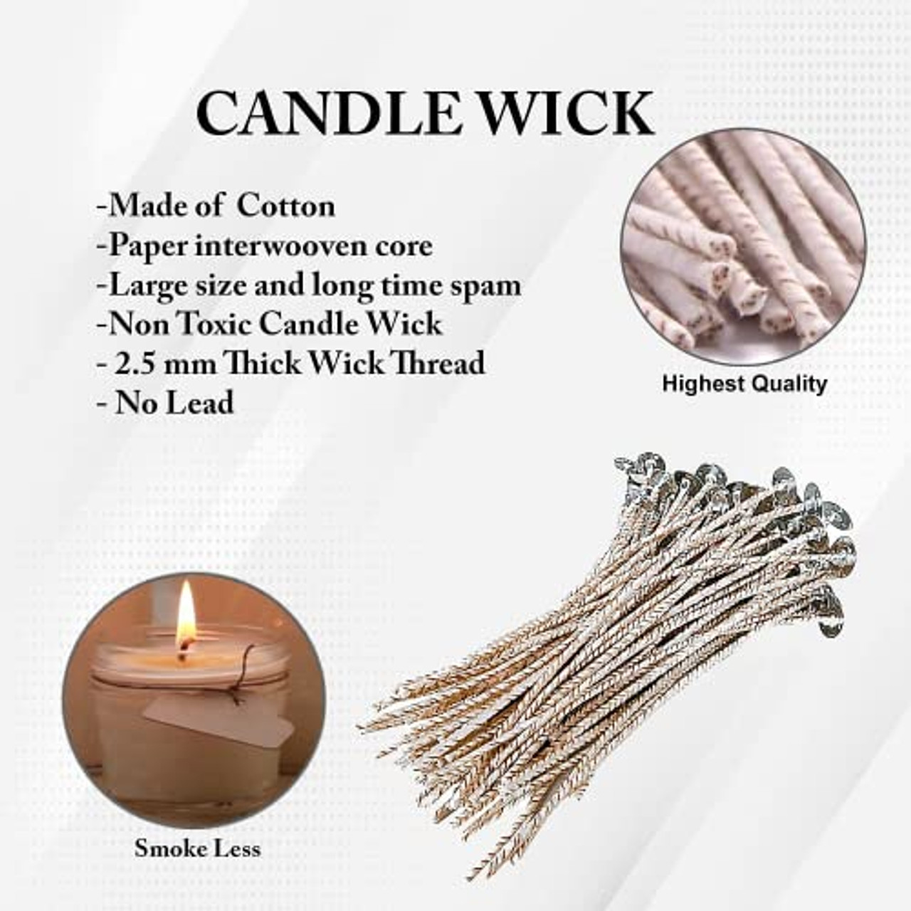 Candle Wicks for Candle Making - 100 Pieces - Coated with Natural Soy Wax,  Low Smoke - Cotton Threads Woven with Paper - Contains No Lead, Zinc or