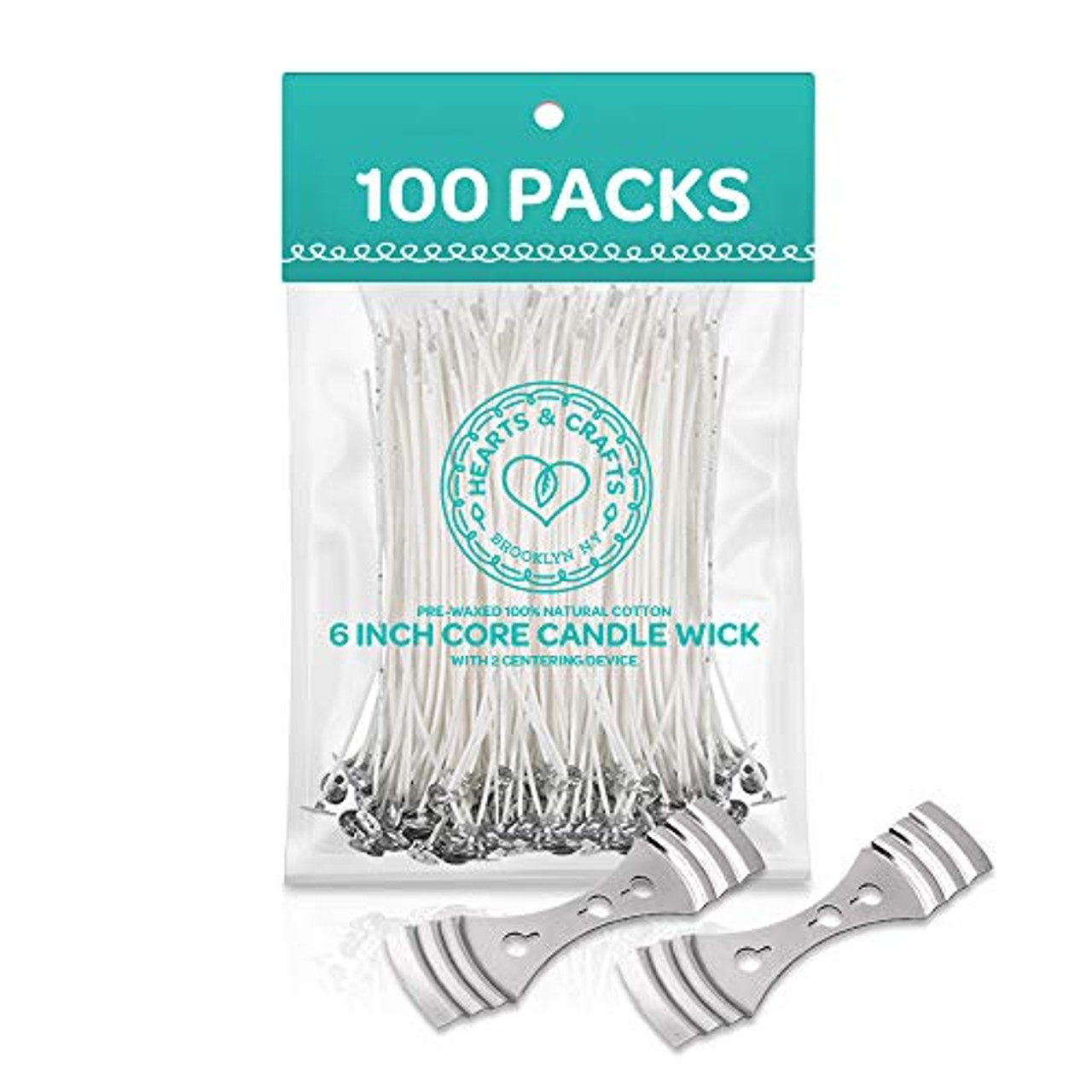 Candle Wicks - 100% Natural Cotton, Pre-Waxed, Low Smoke 6 Wicks for DIY  Candle Making, 100 Wicks Plus 2 Centering Devices