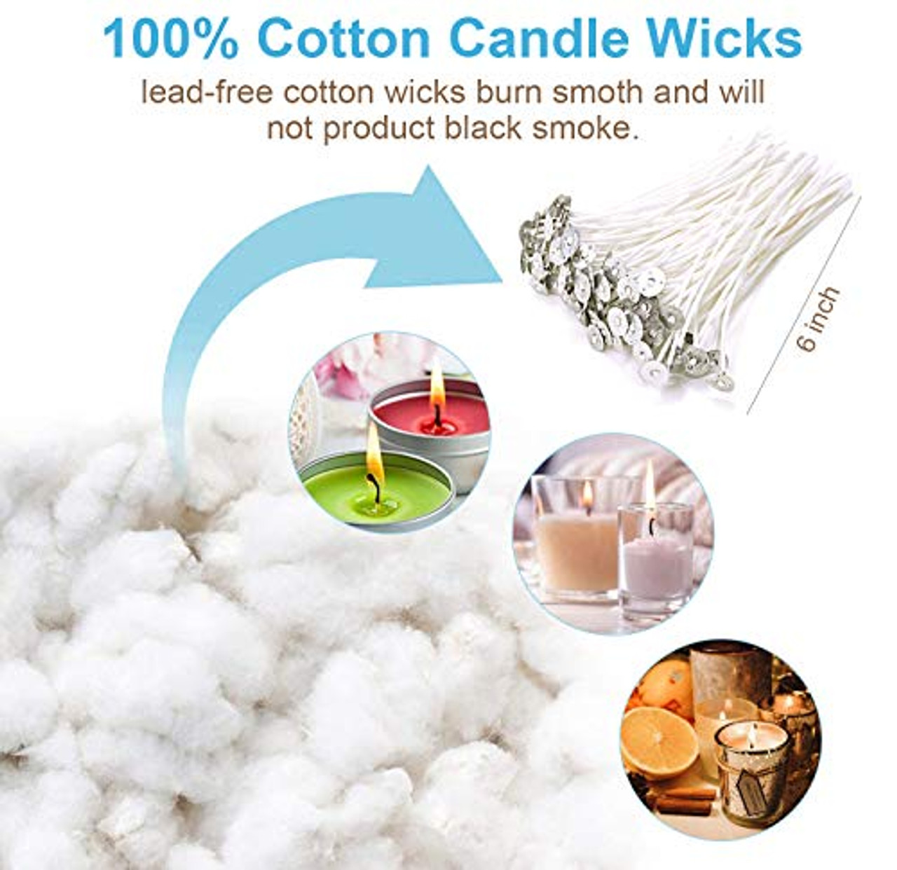 100Pcs Cotton Candle Wicks for DIY Candle Making, 6in Pre-waxed