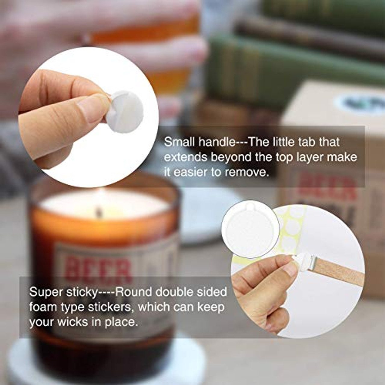 240PCS Candle Wick Stickers, Heat Resistance Double-Sided Stickers with The  Little ''Tail'', Adhere Steady in