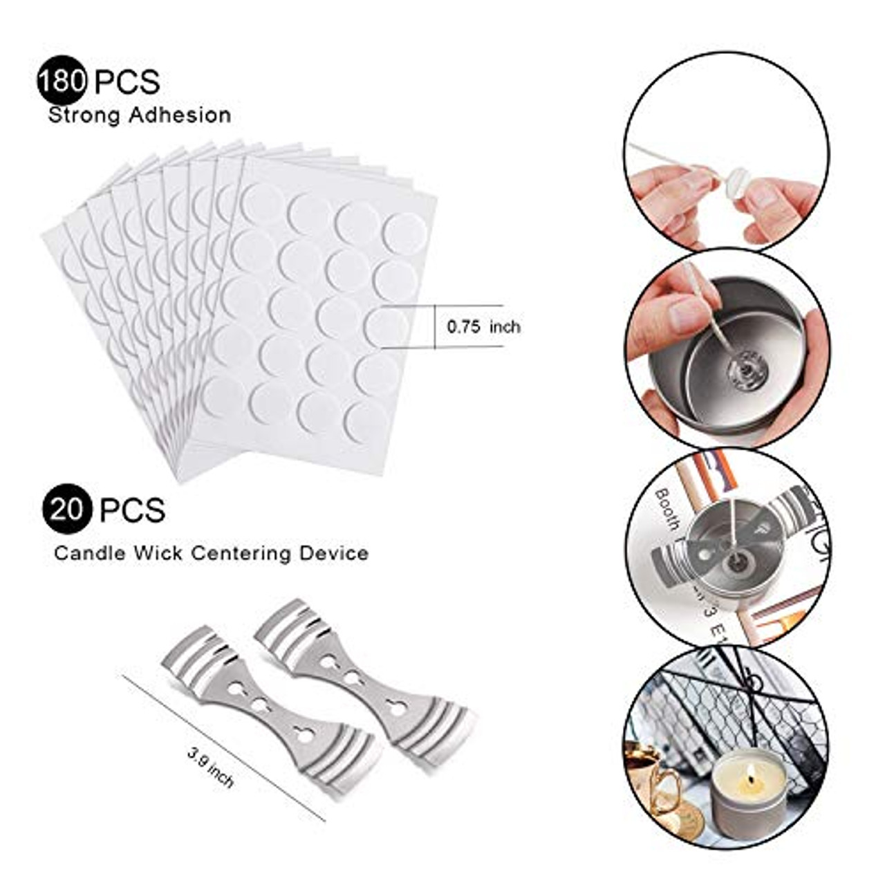 20pcs Candle Wick Holder, 180pcs Candle Wick Stickers, Silver