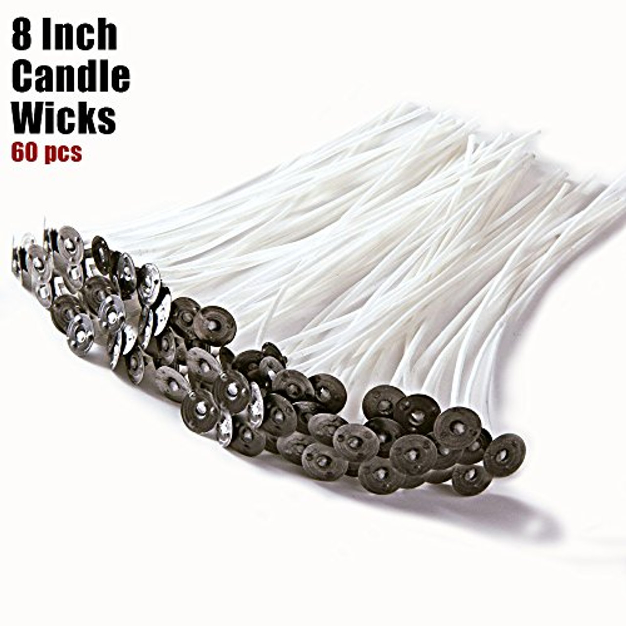 EricX Light 8 inch Candle Wick with Candle Wick Stickers and Candle Wick Centering Device,60 Pcs for Candle Making