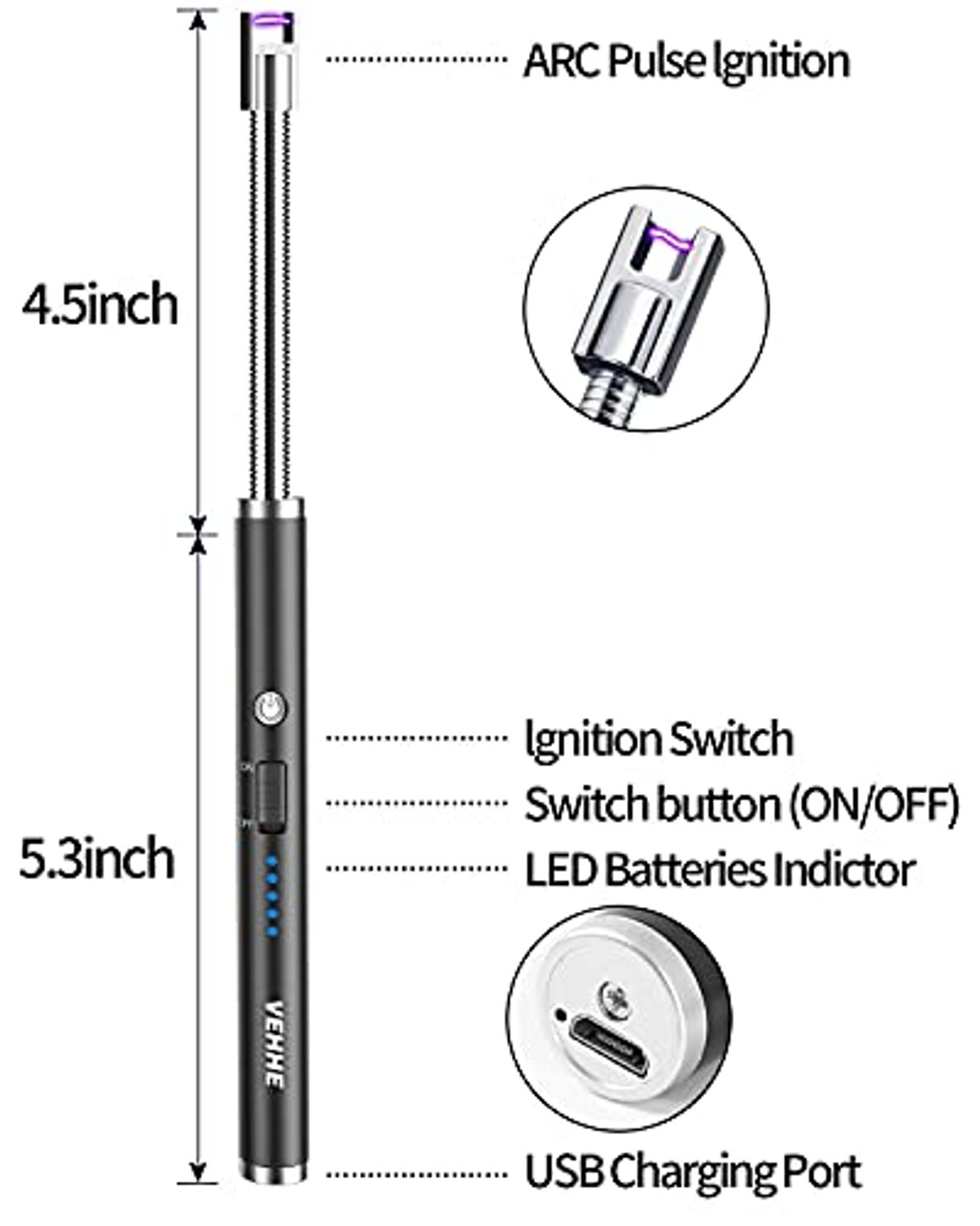 Electric Lighter with Led Light (Black)