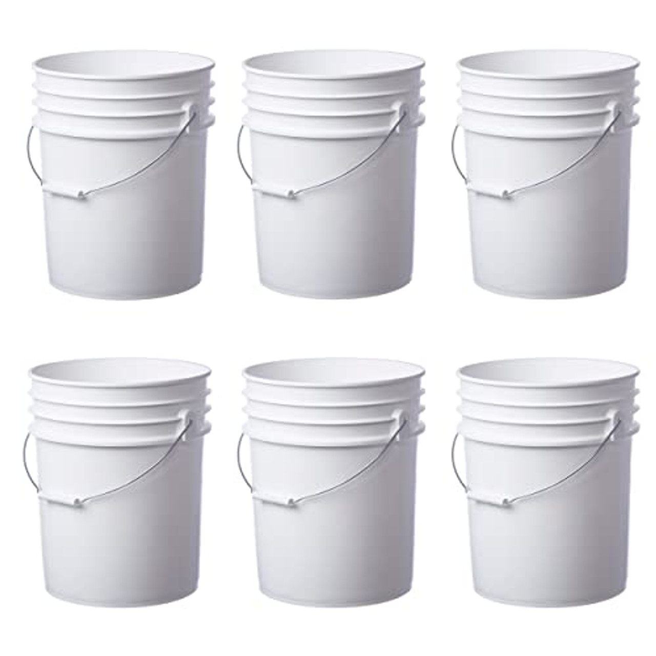 SIX x 5 Gallon Food Grade, Heavy Duty 90 mil Buckets+Lids