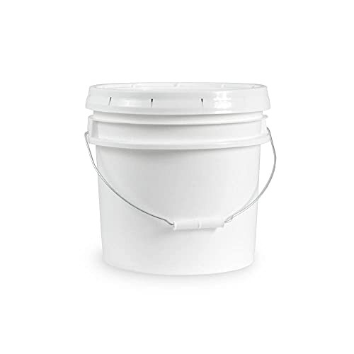 5 Gallon White Bucket &ap; Lid - Set of 6 - Durable 90 il All Purpose Pail - Food Grade - Plastic