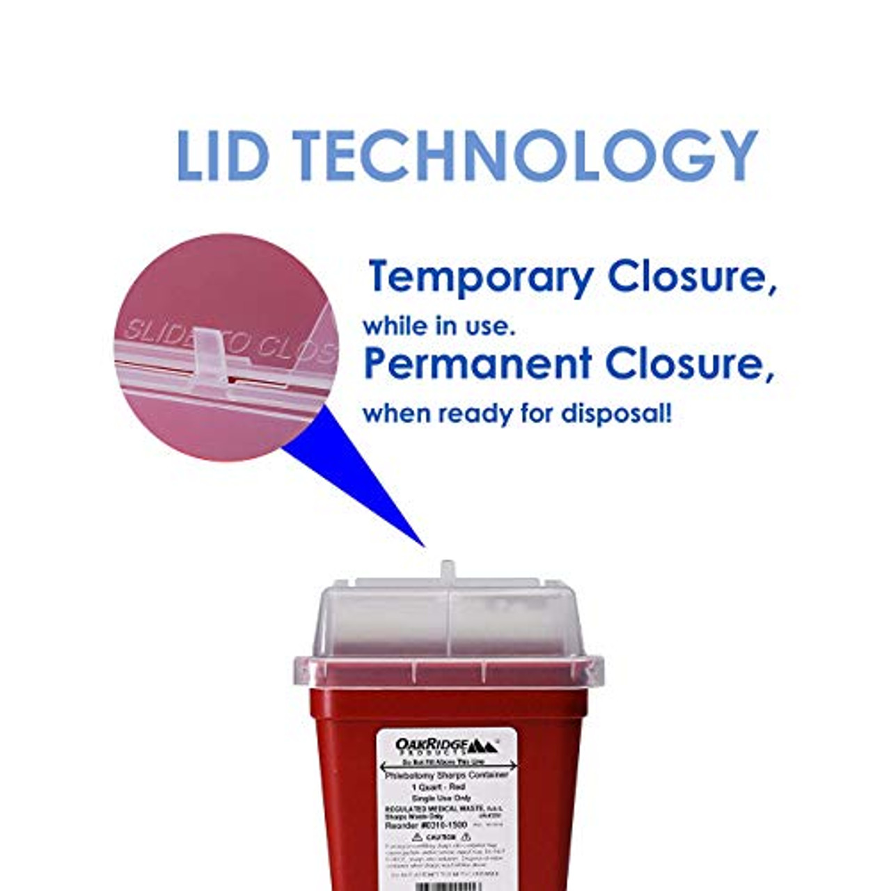 Oak Ridge 1 Qt. Phlebotomy Sharps Disposal Container w/ Slide Lid - 80/Cs -  Save at Tiger Medical, Inc