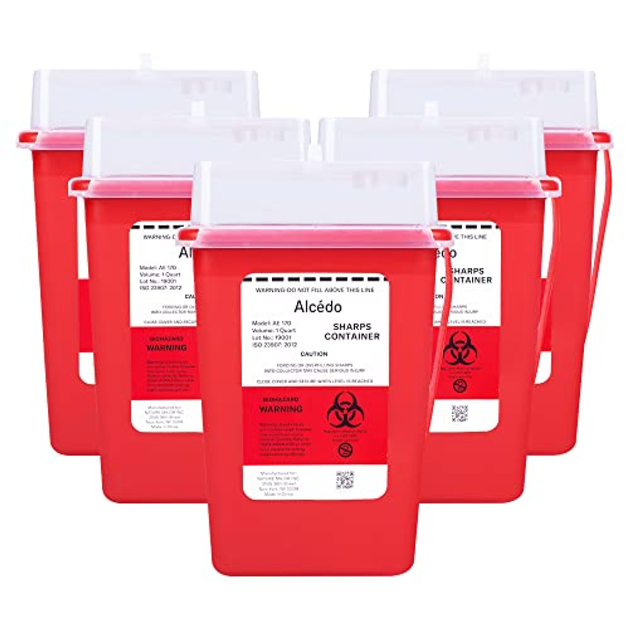 Alcedo Sharps Container for Use Container Syringe Disposal, Travel Small Professional Needle for Biohazard 1 and Portable (5-Pack), Home Quart and